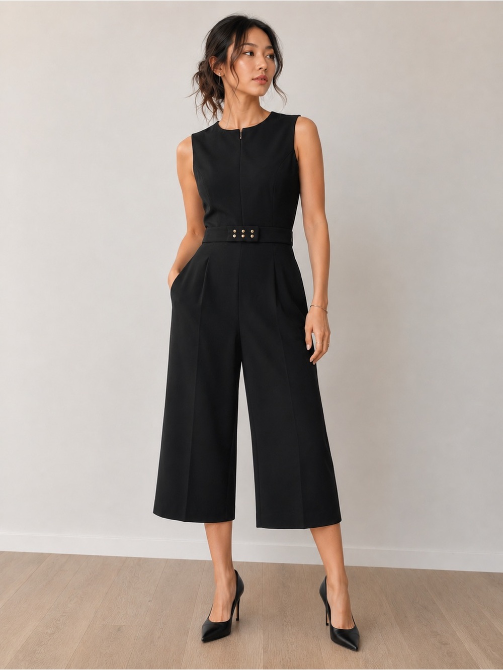 Sleeveless Black Wide-Leg Jumpsuit